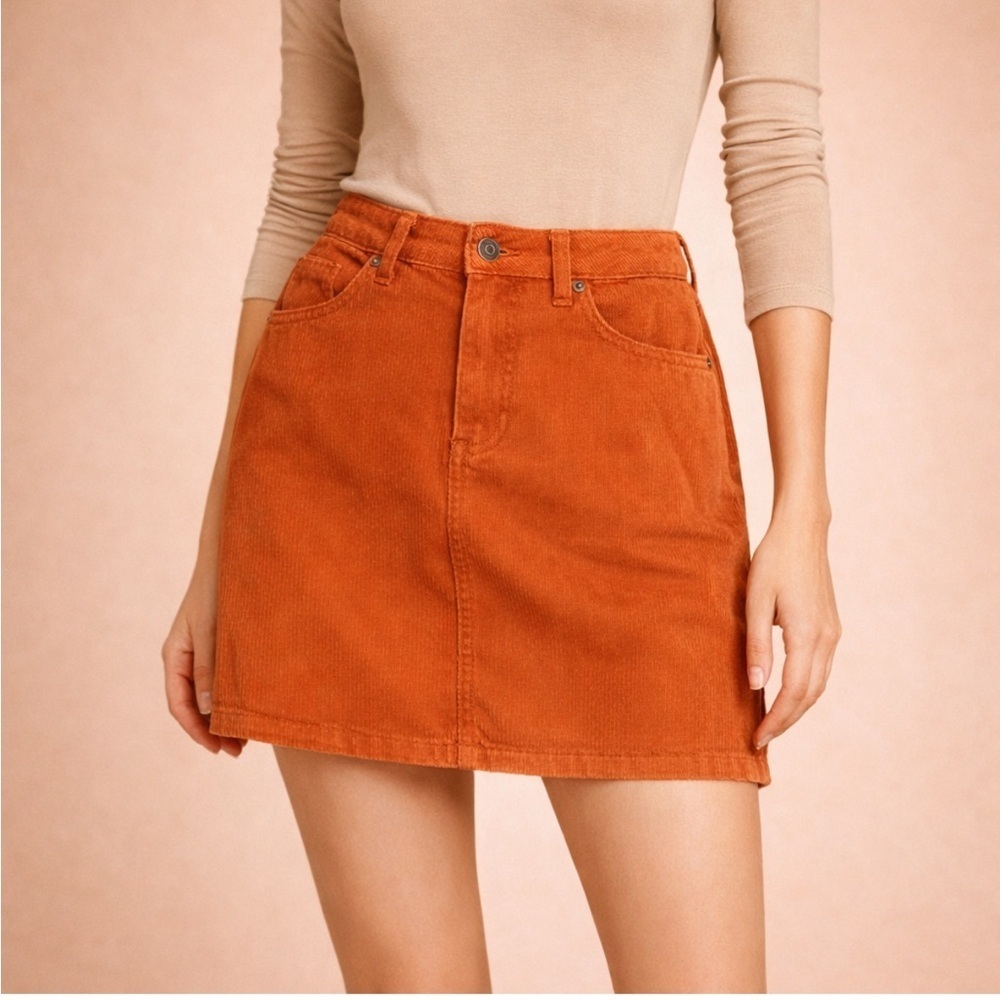Kensie Jeans Corduroy Mini Skirt – Burnt Orange – Size 14 / 32 – 100% Cotton
